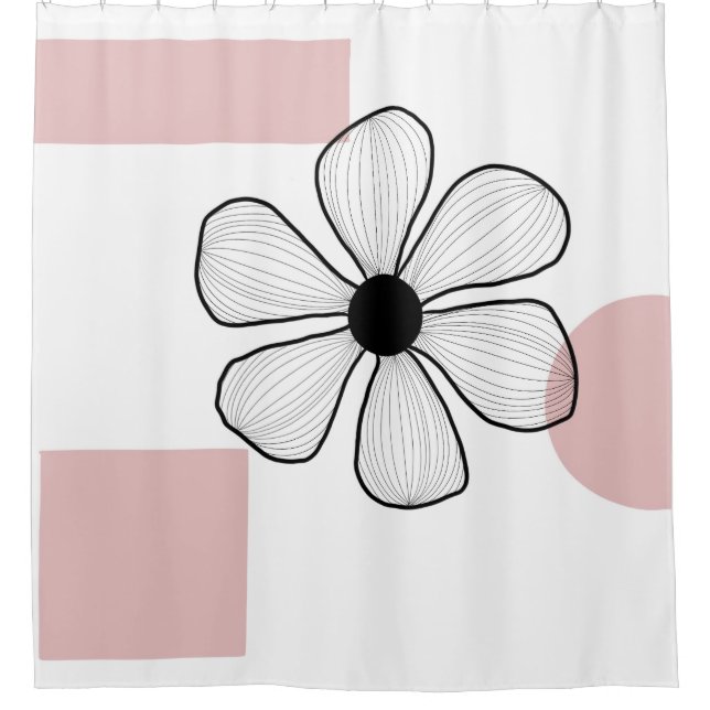 Pink floral minimalist shower curtain (Front)
