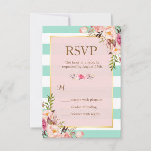 Pink Floral Mint Green White Stripes RSVP