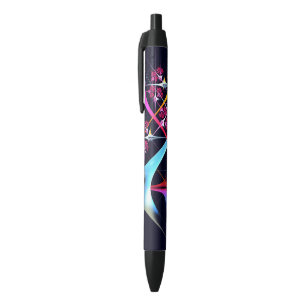 Pink Floral Modern Abstract Art Colour Pattern #01 Black Ink Pen