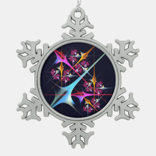 Pink Floral Modern Abstract Art Colour Pattern #01 Snowflake Pewter Christmas Ornament