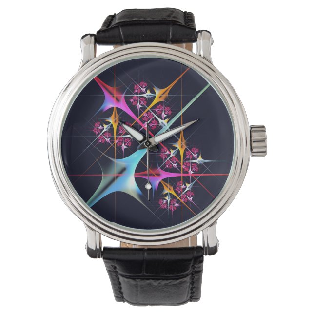 Pink Floral Modern Abstract Art Colour Pattern #01 Watch (Front)