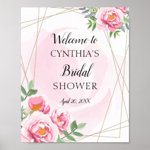 Pink Floral Modern Geometry Bridal Shower Welcome Poster