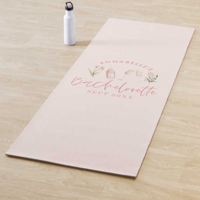 Pink floral modern girly bachelorette vacation yoga mat (In Situ)