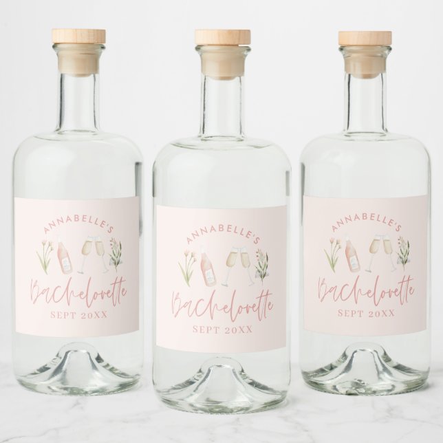 Pink floral modern pink girly bachelorette party liquor bottle label (Bottles)