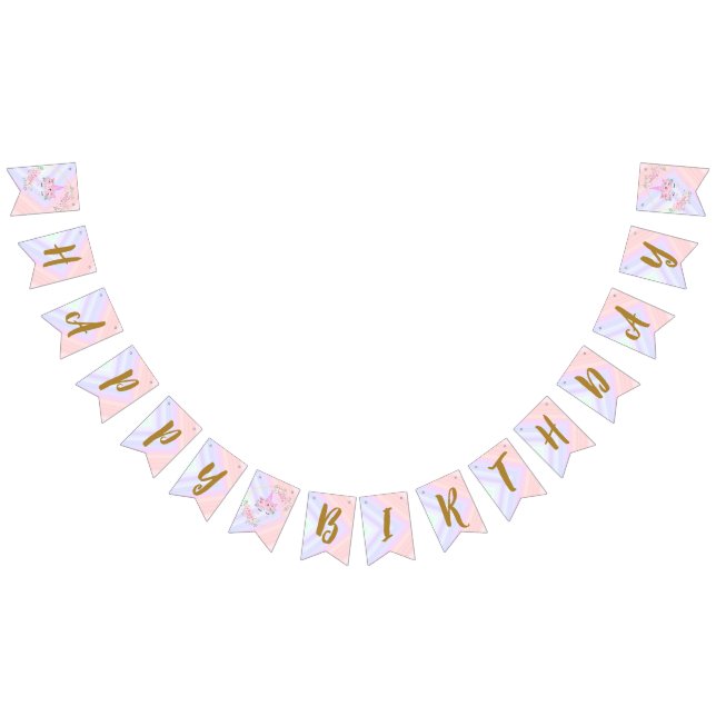 Pink Floral Modern Unicorn Birthday  Bunting (All)