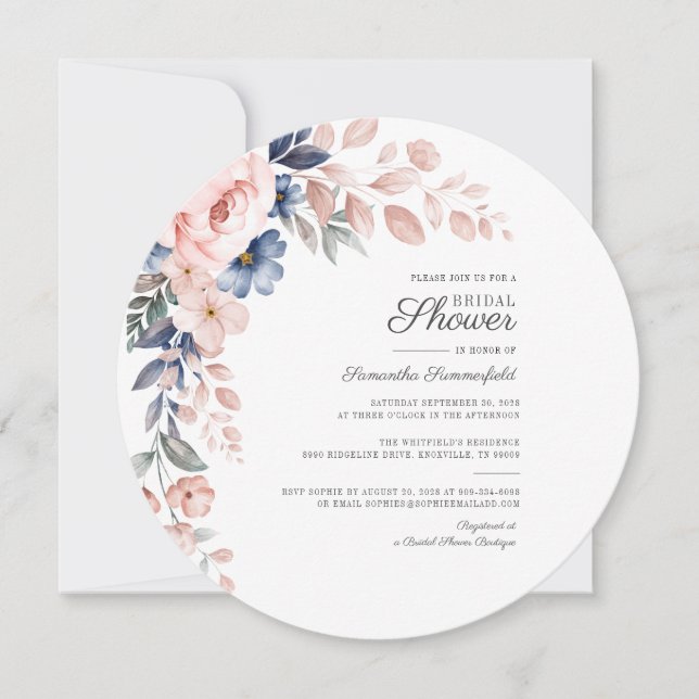 Pink Floral Modern Watercolor Bloom Bridal Shower Invitation (Front)