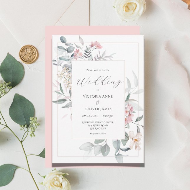 Pink Floral Modern Wedding Invitation (Creator Uploaded)