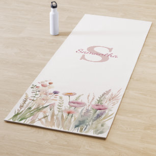 Pink Floral Mongram Name Yoga Mat