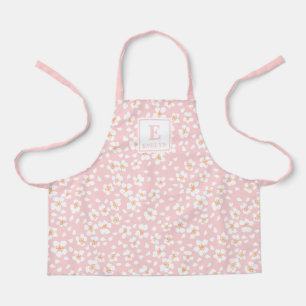 Pink Floral Monogram Apron for girls or mom