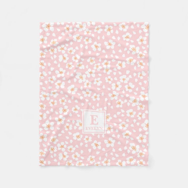 Pink Floral Monogram Custom Blanket for girls (Front)