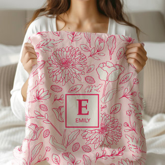 Pink Floral Monogram Custom Blanket for girls