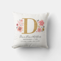 Pink Floral Monogram Initial Letter D Birth Stats