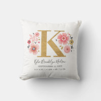 Pink Floral Monogram Initial Letter K Birth Stats