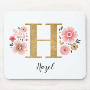 Pink Floral Monogram Mouse Mat