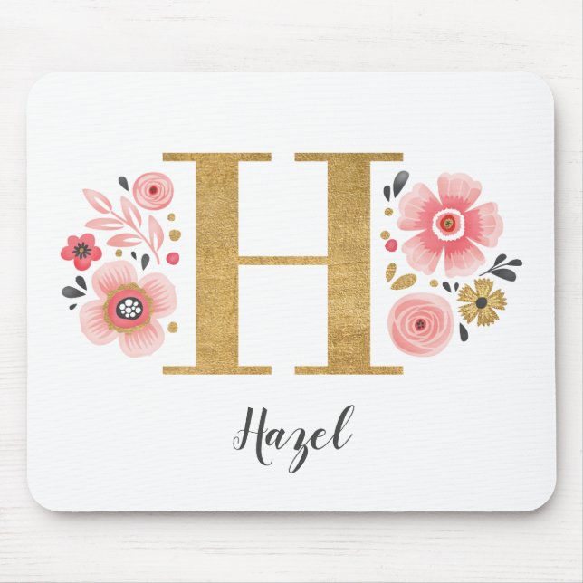 Pink Floral Monogram Mouse Mat (Front)