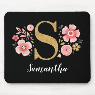 Pink Floral Monogram Mouse Mat