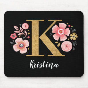Pink Floral Monogram Mouse Mat