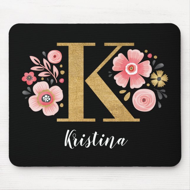 Pink Floral Monogram Mouse Mat (Front)