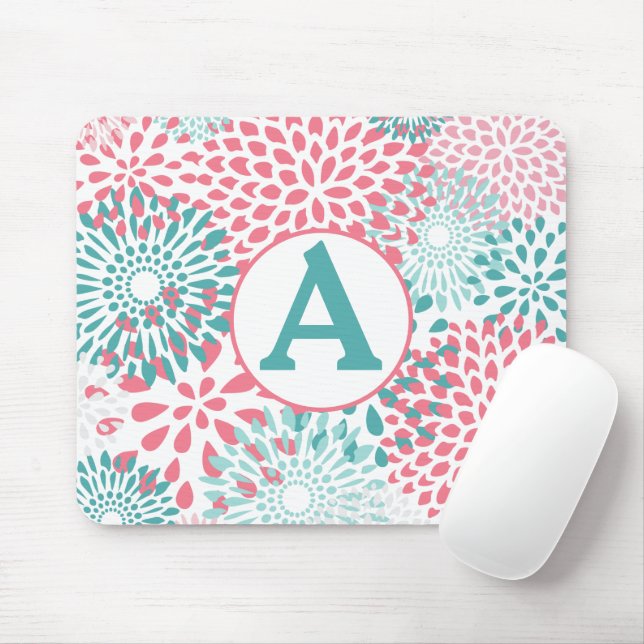 Pink Floral Monogram Mouse Mat (With Mouse)