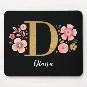 Pink Floral Monogram Mouse Mat