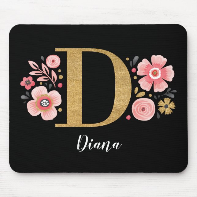 Pink Floral Monogram Mouse Mat (Front)