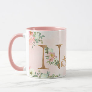 Pink floral monogram N watercolor with Name Mug