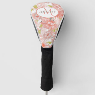 Pink Floral Monogram Personalised Name Golf Head Cover