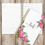 Pink Floral Monogram Personalised Planner<br><div class="desc">Add a touch of botanical beauty to your home office or school essentials with this pink floral monogram planner design. Featuring delicate peonies and boho-inspired flowers, this personalised name and initial label brings a soft, summery vibe to your planner, journal, or workspace. The elegant calligraphy script paired with simple typography...</div>