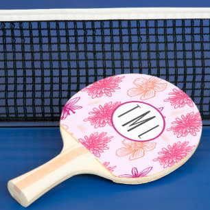 Pink Floral Monogram Ping Pong Paddle