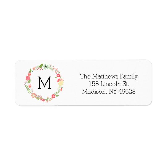 Pink Floral Monogram Return Address Label