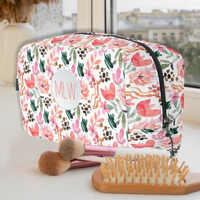 Pink Floral Monogrammed Cosmetic Bag (Pink Floral Monogrammed Cosmetic Bag)
