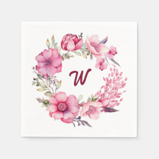Pink Floral Monogrammed Initial  Napkin