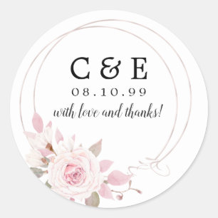 Pink Floral Monogrammed Wedding Thank You Classic Round Sticker