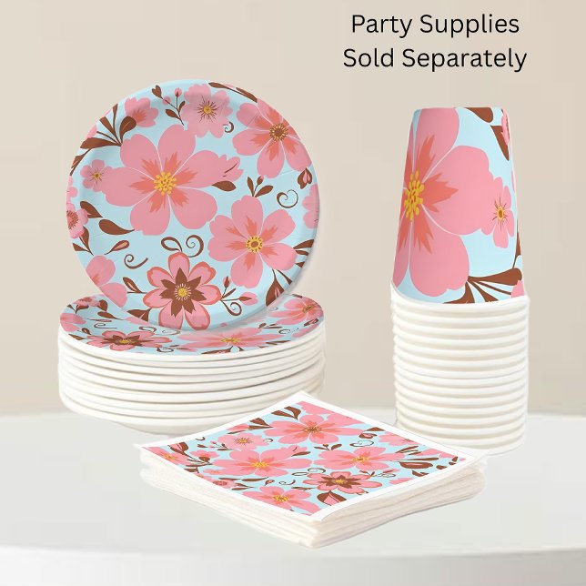Pink Floral Mood – Pastel Vibes-Retro Flowers Napkin (Pink Floral Mood – Pastel Vibes-Party Supplies)