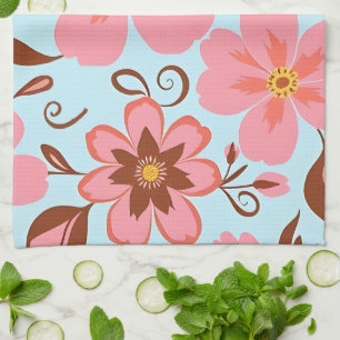 Pink Floral Mood – Pastel Vibes-Retro Flowers Tea Towel