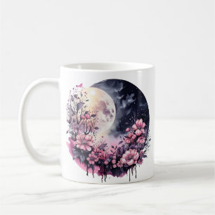 PINK FLORAL MOON HALLOWEEN COFFEE MUG
