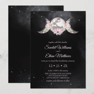 Pink Floral Moon Phases Mystical Wicca Handfasting Invitation