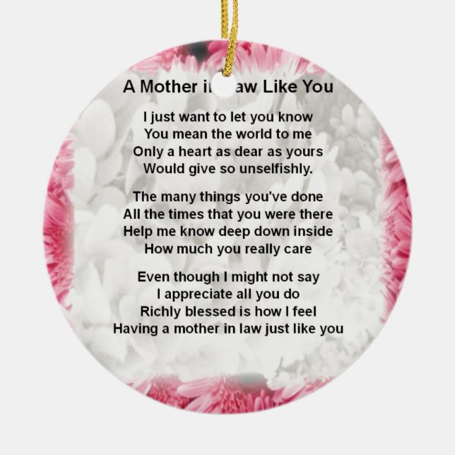 Pink Floral -  Mother in Law Poem Ceramic Tree Decoration (Front)