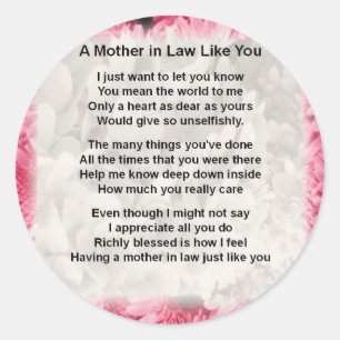 Pink Floral -  Mother in Law Poem Classic Round Sticker