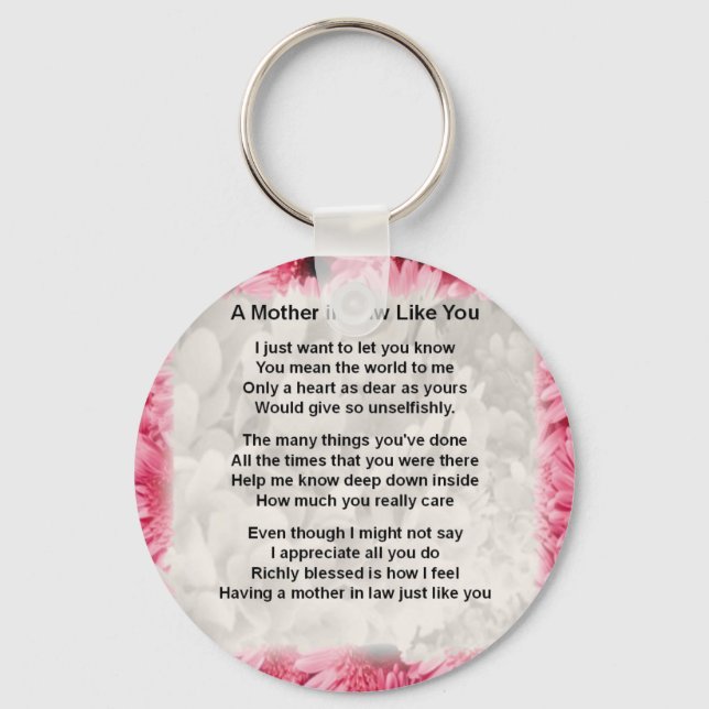 Pink Floral -  Mother in Law Poem Key Ring (Front)
