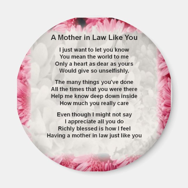 Pink Floral -  Mother in Law Poem Magnet (Front)