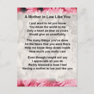 Pink Floral -  Mother in Law Poem Postcard