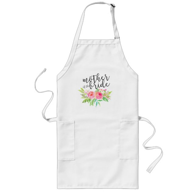 Pink floral Mother of the Bride Long Apron (Front)