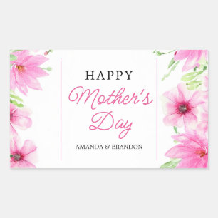 Pink Floral Mother’s Day Design Kids Names Rectangular Sticker