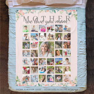 Pink Floral MOTHER We Love You Photo Collage Fleece Blanket
