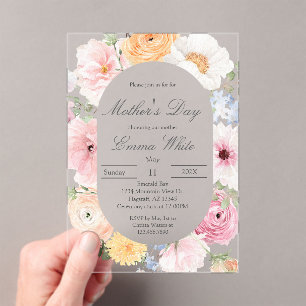 Pink floral Mother's Day  Acrylic Invitations