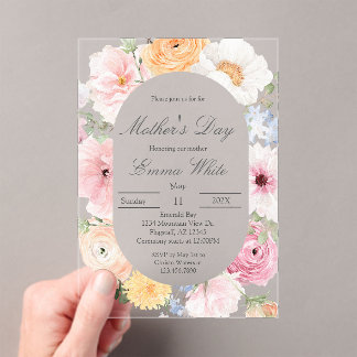 Pink floral Mother's Day  Acrylic Invitations
