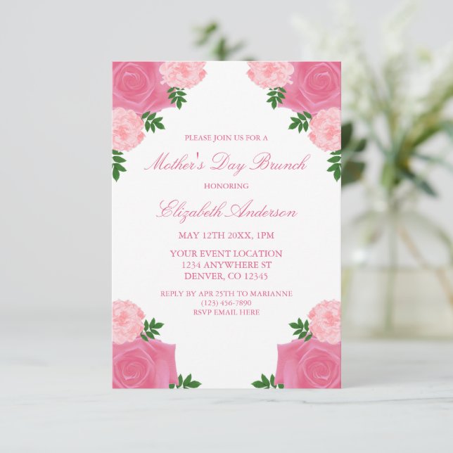 Pink Floral Mother's Day Brunch Invitation (Standing Front)