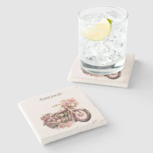 Pink Floral Motorcycle Stone Coaster