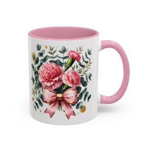Pink Floral Mug Carnation Bouquet Gift